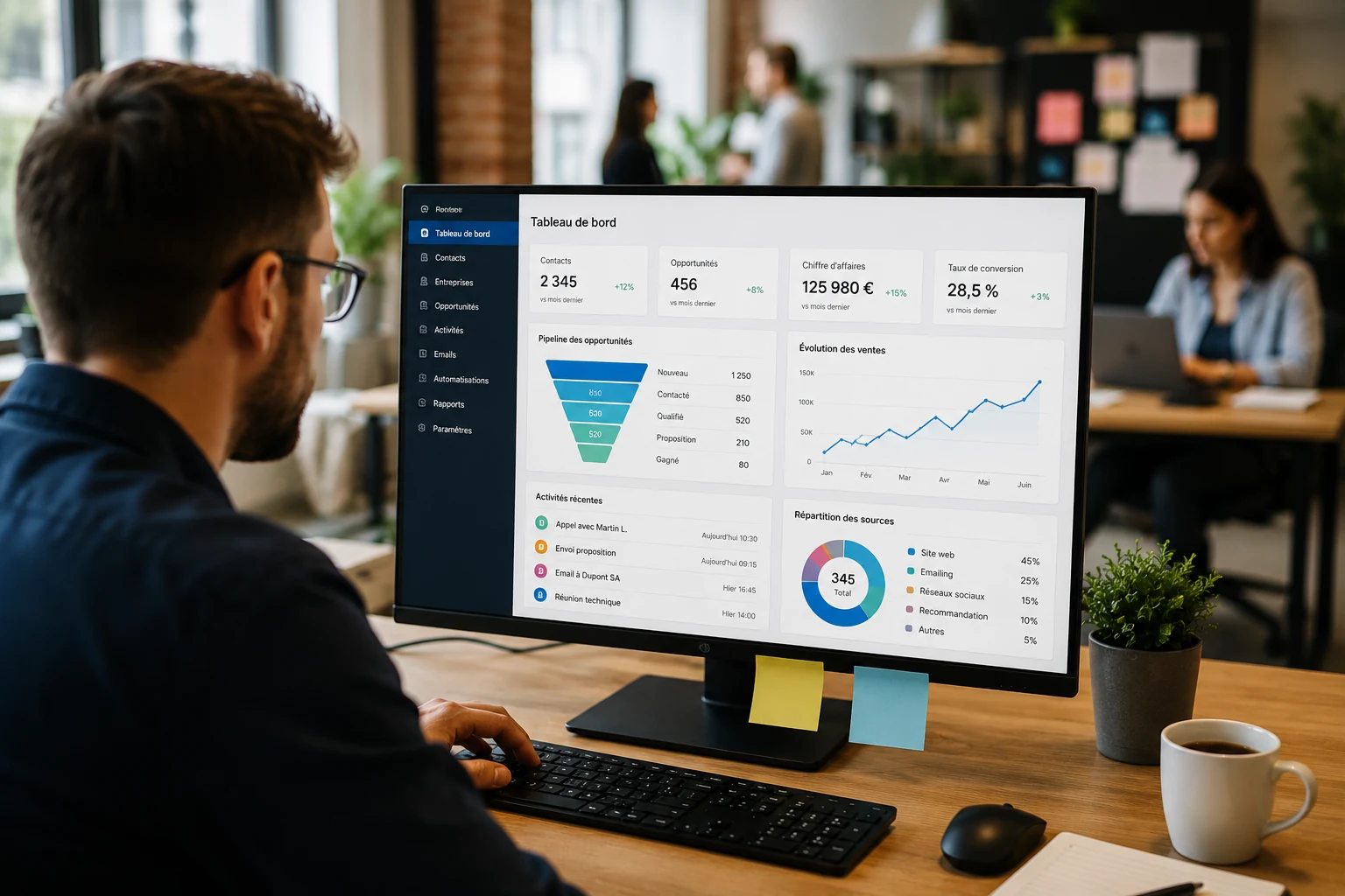 Suivi crm sur ecran au bureau